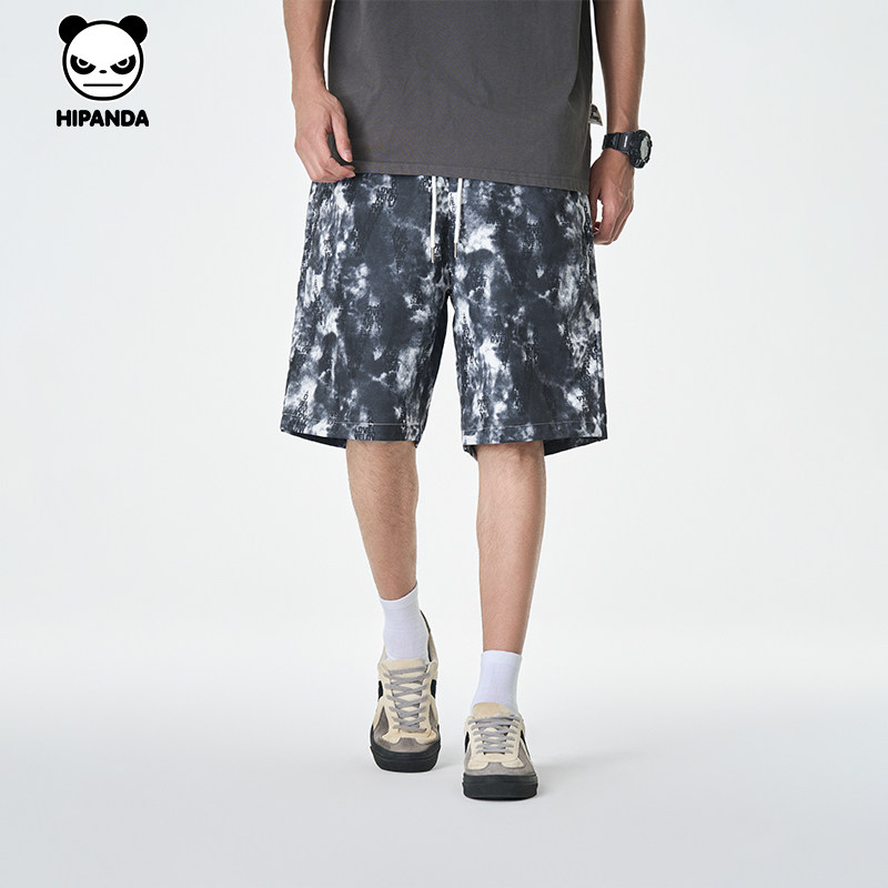Hipanda你好熊猫美式复古扎染时尚潮牌宽松五分短裤男2026夏新款,淘宝优惠券,粉丝福利购,淘宝优惠卷