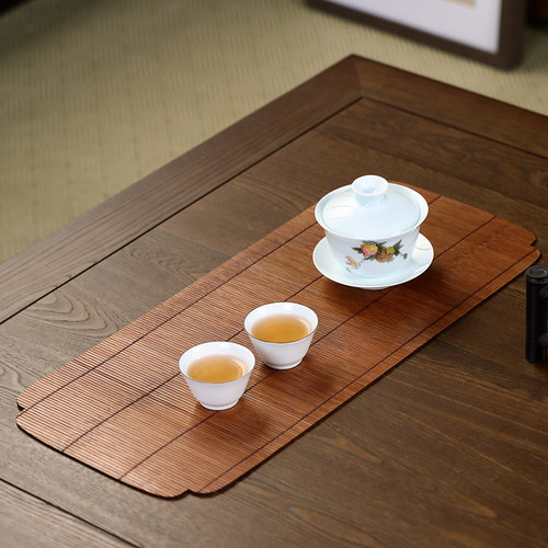 竹制大漆茶席双面竹藤 防水茶垫桌旗布艺茶具餐垫干泡台茶道配件 - 图2
