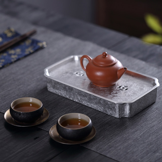 Pure tin water storage tea tray with Japanese style accessories dry brewing station