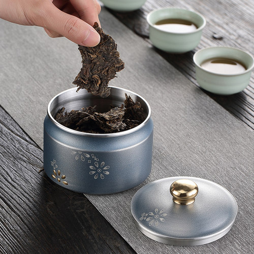 纯锡茶叶罐 加厚密封储存罐 家用复古防氧化保鲜罐存茶罐便捷茶具 - 图0