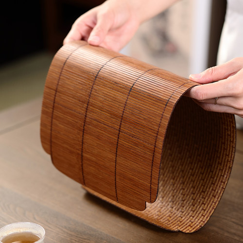 竹制大漆茶席双面竹藤 防水茶垫桌旗布艺茶具餐垫干泡台茶道配件 - 图3