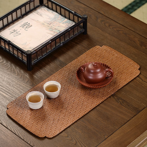 竹制大漆茶席双面竹藤 防水茶垫桌旗布艺茶具餐垫干泡台茶道配件 - 图1