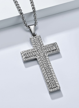 全饰爱简约长城纹十字架项链