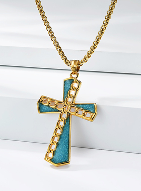 全饰爱绿松石链条十字架项链