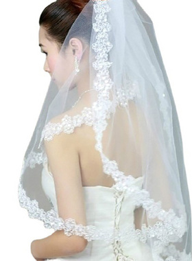新娘头纱 蕾丝花边礼服配件婚纱配饰乳白色Veil Bridal Wedding
