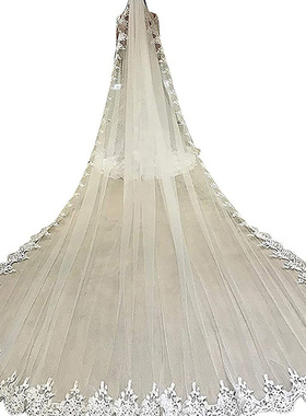 新娘白色水溶蕾丝拖尾头纱300cm