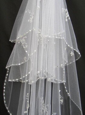 新娘头纱两层珍珠面纱结婚派对婚纱礼服网红拍照白色头饰T030