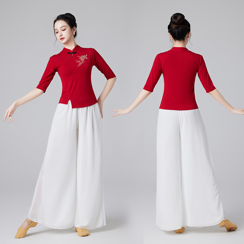 民族风广场舞服装夏季女新款立领修身短袖上衣现代古典舞蹈训练服,淘宝优惠券,粉丝福利购,淘宝优惠卷