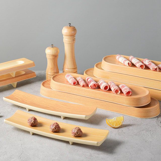 Metamine tableware long strip plate creative shrimp slip fat beef