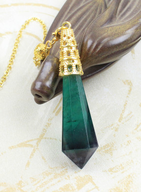 天然水晶灵摆吊坠绿色萤石