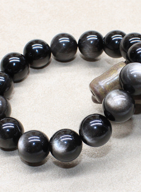 如鸿天然水晶手链银原矿石猫眼