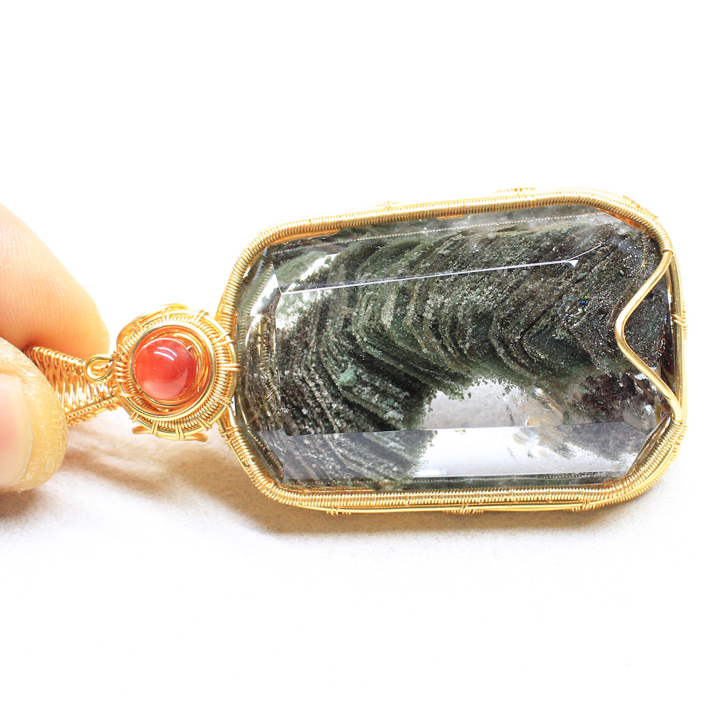 如鸿一物一图天然绿幽灵原石吊坠水晶项链男女毛衣链大号挂件,淘宝优惠券,粉丝福利购,淘宝优惠卷