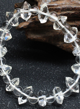 如鸿天然白水晶双尖六棱柱手链