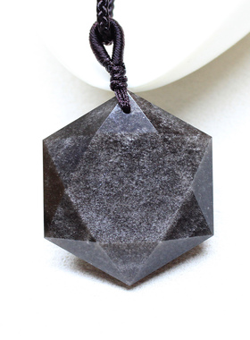 如鸿天然黑曜石六芒星吊坠男女款