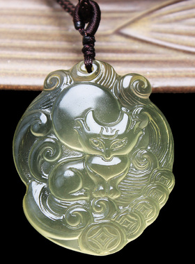 如鸿男女白水晶九尾狐吊坠