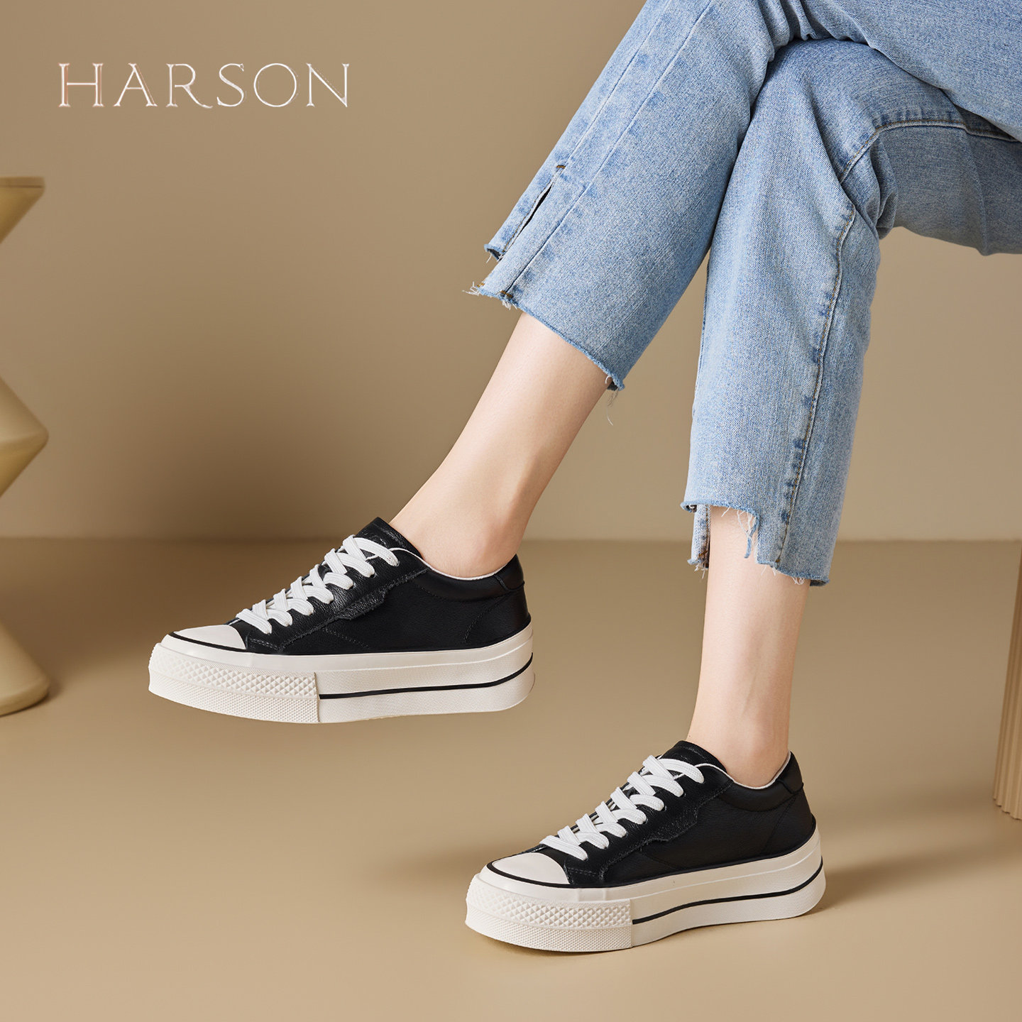哈森复古风厚底真皮板鞋女鞋子2026春季新款百搭时尚休闲鞋小白鞋,淘宝优惠券,粉丝福利购,淘宝优惠卷