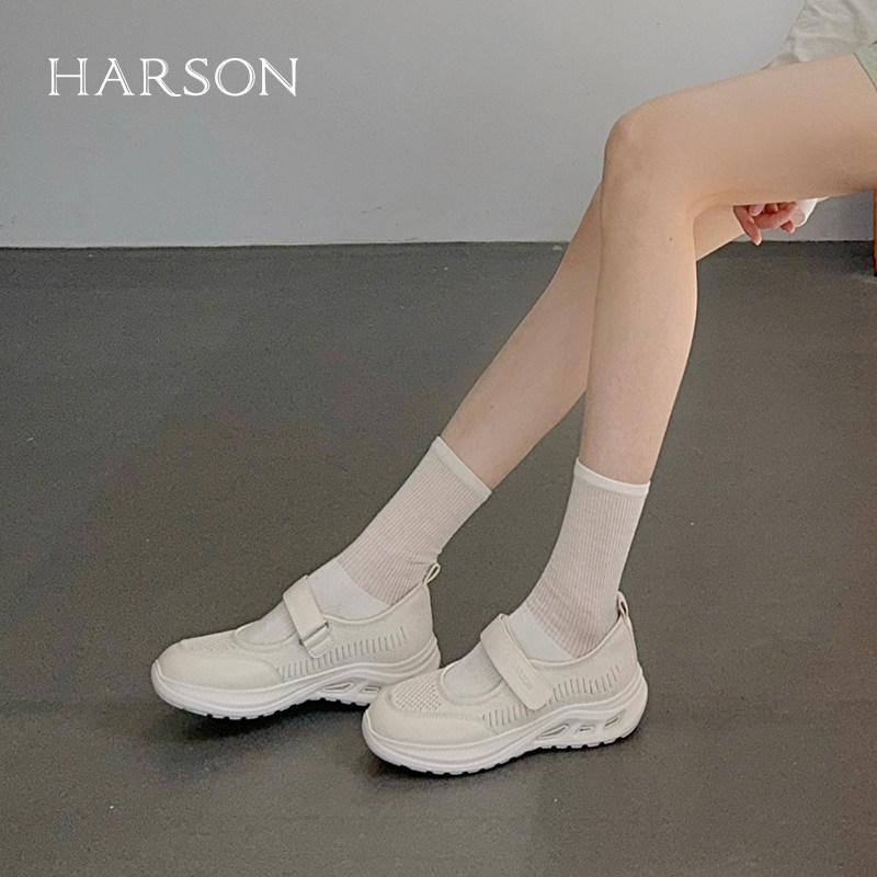 哈森网面透气休闲鞋女2025春季新款舒适软底护士鞋HCS256108 - 图0