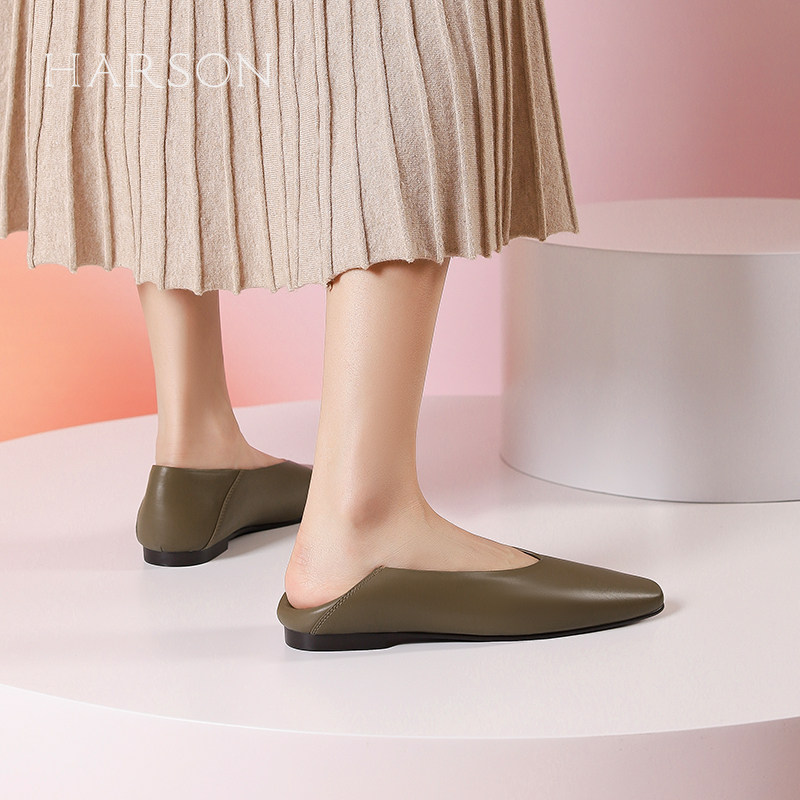 哈森法式气质软面羊皮奶奶鞋女2024春秋新款纯色平底单鞋HS246605