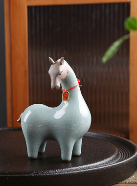 创意招财唐马哥窑陶瓷新中式家居客厅玄关酒柜桌面装饰品摆设