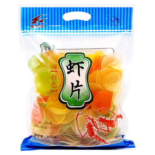 龙海胜大连虾片500g自己炸原料彩色大包休闲膨化零食饭店商用整箱 - 图0