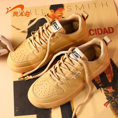 贵人鸟男鞋春季小麦色空军一号运动休闲鞋子男士低帮复古板鞋男款 - 图2