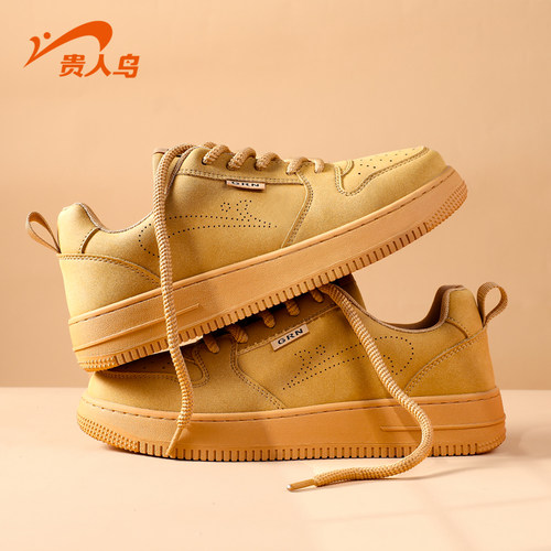 贵人鸟男鞋春季小麦色空军一号运动休闲鞋子男士低帮复古板鞋男款 - 图0