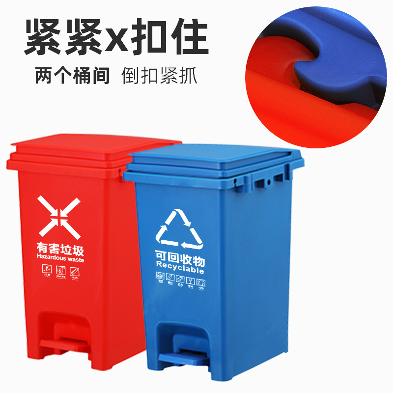 新国标垃圾分类垃圾桶带盖物业商用大号脚踏厨余房红蓝绿灰脚踩式