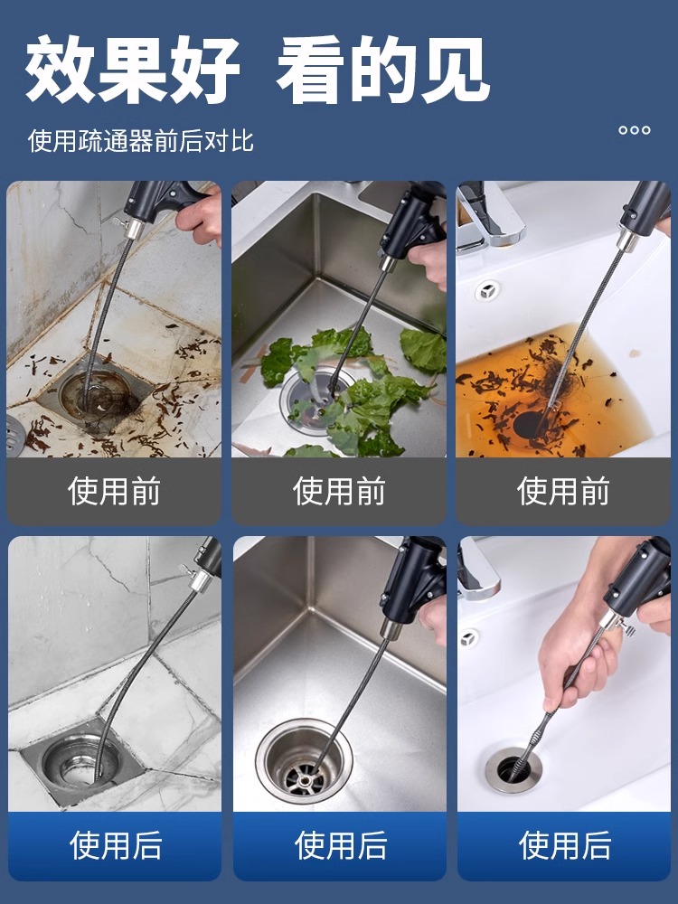 星普莱通下水道神器捅管道堵塞专用工具厨房一炮通万能马桶疏通器-图3