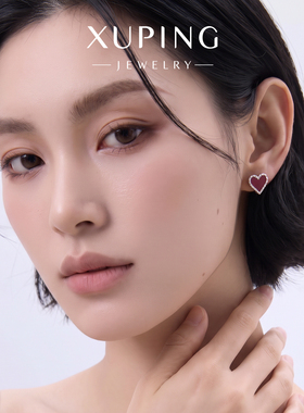旭平酒红色爱心耳钉女复古做旧银边珐琅心形耳环甜酷氛围感耳饰女