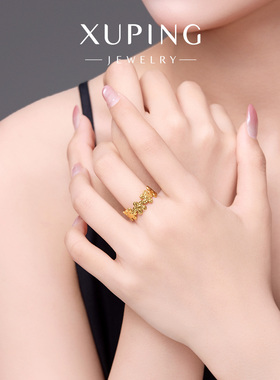 旭平中古风花朵开口戒指女仿金色复古轻奢小众高级感食指戒指环