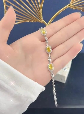 旭平彩宝系列暖黄色椭圆圆形手链时尚轻奢气质小众设计高级感手饰