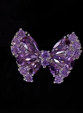 艳艳时尚轻奢密镶重工蝴蝶戒指可做丝巾扣气质单品