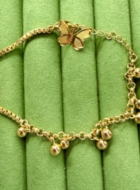 旭平轻奢仿金色蝴蝶珠珠手链女复古气质AB不对称链条