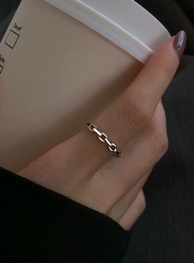 旭平银色镂空环环相扣链扣戒指女时尚个性ins设计清冷感易搭指环