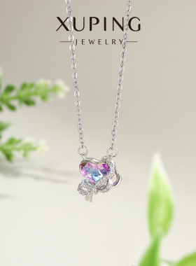 旭平仿水晶系列甜美夹心糖设计爱心丝带蝴蝶结项链时尚轻奢锁骨链