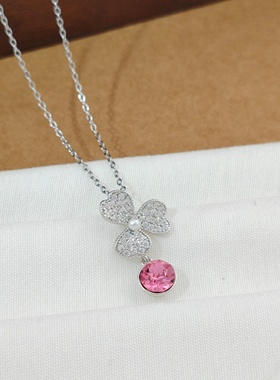 小如密镶三叶花仿水晶精致轻奢项链