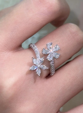 旭平【双生花·缠绕】五瓣花朵丁香花戒指女轻奢小众设计感食指戒