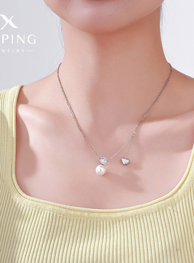 旭平优雅气质仿珍珠项链爱心流苏锁骨链小众设计高级感