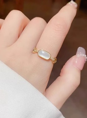 旭平时尚气质仿贝母片椭圆开口戒指ins轻奢小众设计高级感戒指环