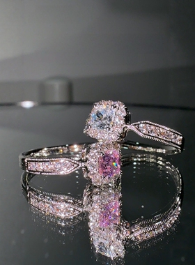 旭平晨曦之光气质粉色冰糖方糖戒指少女感清冷ins风细闪精致指环