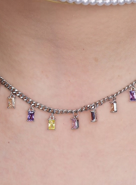 旭平彩宝系列彩色流苏项链女轻奢小众多巴胺锁骨链甜酷高级感