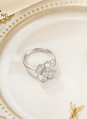 旭平时尚个性闪烁花花转转戒指开口设计甜风美气质指环精致食指戒