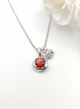 旭平红色人造石玫瑰花项链女轻奢气质小众设计高级感易搭锁骨链