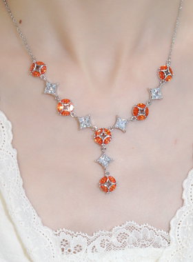 旭平彩宝系列名媛感精致温柔气质铜钱Y字形项链女港风复古锁骨链