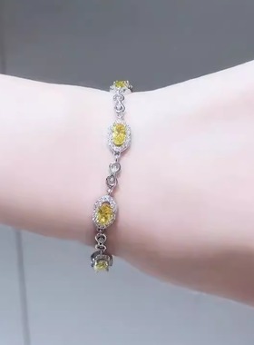 米果彩宝系列暖黄色椭圆圆形手链时尚轻奢气质小众设计高级感手饰