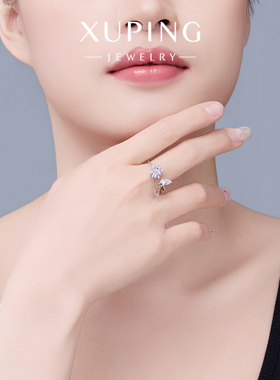 旭平蝶恋花滴釉蝴蝶花花链条戒指女小清新气质小众设计食指戒指环