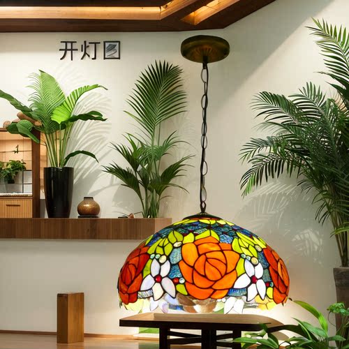东南亚巴洛克欧式复古卧室餐厅过道门厅阳台玄关创意酒吧玻璃吊灯 - 图1
