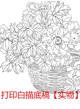 工笔画打印白描底稿素材竖幅鱼花鸟小品初学者临摹练习线稿