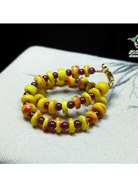 lssp/绿色石品wp988 不还价 清代合模压制黄红相间片状琉璃手链