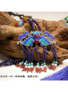 绿色石品双面烤蓝蝙蝠花件毛衣链